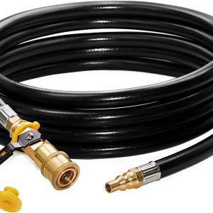 DOZYANT 12 feet Low Pressure Propane Quick-Connect Hose, RV Quick Connect Propane Hose, Quick Disconnect Propane Hose Extension – 1/4? Safety Shutoff Valve & Male Full Flow Plug for RVs