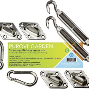 Purovi® Shade Sail Fixing Hardware Kit | Easy Mounting Set | Galvanized Stainless Steel | Strong and Safe