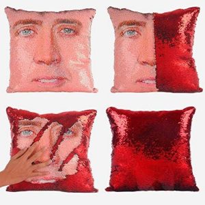 Nicolas Cage Mermaid Pillow Cover, Nicolas Cage Pillow Case Magic Reversible Sequin Pillow Cover Decorative Throw Cushion Case