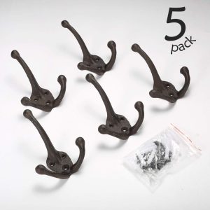 Iron Cast TriLeg Hook, Heavy Duty Big Triple Leg/Double Coat Hooks Base. Entryway Coat Hooks, Scarf and Jacket Hangers.Perfect Bath Towel Heavy Hooks (5 Pack, Antique Black) by Ambipolar