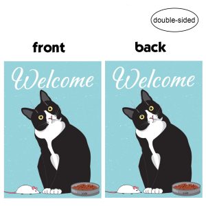 PANHUI Black Cat Welcome Garden Flag,House Decorative Seasonal Outdoor Yard Lawn Double Sided Flag 12 x 18 Inch