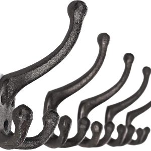 Iron Cast TriLeg Hook, Heavy Duty Big Triple Leg/Double Coat Hooks Base. Entryway Coat Hooks, Scarf and Jacket Hangers.Perfect Bath Towel Heavy Hooks (5 Pack, Antique Black) by Ambipolar