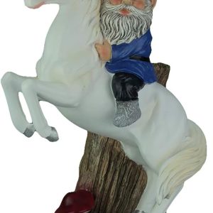 RUNADI Magical Adventure Garden Gnome on Unicorn Lawn Figurine, 13 1/2 Inch