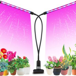 Likesuns Led Grow Light for Indoor Plants, Dual Head 40 LED 10 Dimmable Levels Timing Function 3/9/12H, Full Spectrum Plant Grow Lamp for Seedling, 3 Switch Modes 360° Adjustable Gooseneck – 20W