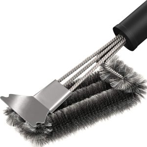 BININBOX Grill Cleaning Brush – Stainless Steel BBQ Cleaner Brush & Scraper, Sturdy Woven Wire Bristles & Nonslip Handle, Weber Gas/Charcoal Grill Cleaning Tool, Black