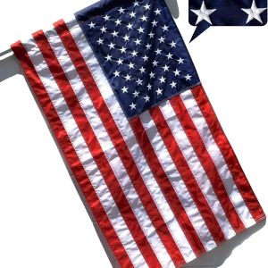 US Flag Factory – 3×5 FT American Flag (Pole Sleeve) (Embroidered Stars, Sewn Stripes) Outdoor SolarMax Nylon Flag – 100% Made in America (3×5 FT)